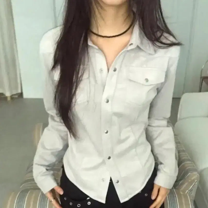 [BUNJANG] Slim Fit Two-Pocket Suede Shirt / 새상품) 스톤 스판 스웨이드 슬림핏 투포켓 남방