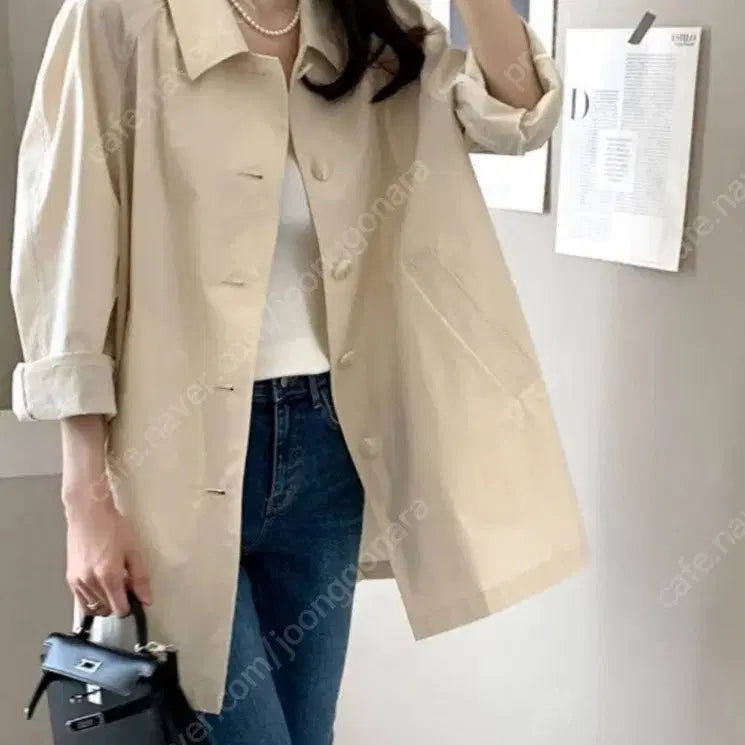 [BUNJANG] ER Half Trench Coat Cream / 데일리룩 에르 하프 트렌치 크림컬러