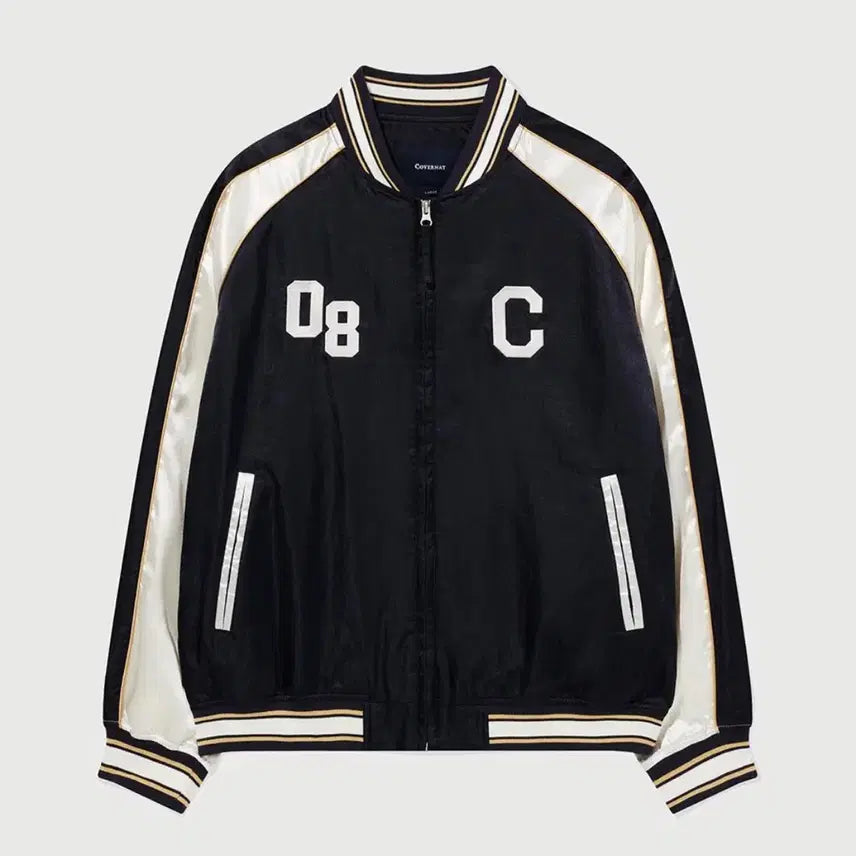 [BUNJANG] Covenat Black Satin Varsity Jacket / 커버낫 블랙 새틴 바시티 자켓