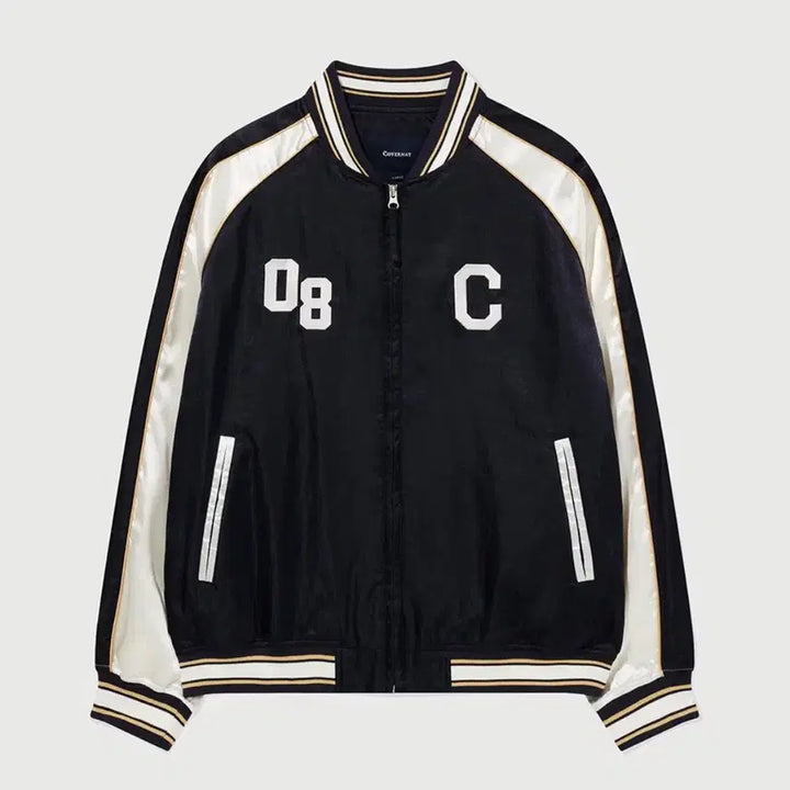 [BUNJANG] Covenat Black Satin Varsity Jacket / 커버낫 블랙 새틴 바시티 자켓