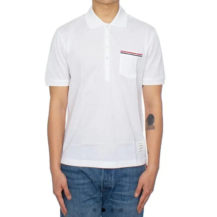 [BUNJANG] Thom Browne White Short Sleeve Polo Shirt / 톰브라운 화이트 반팔 카라티 사이즈 2