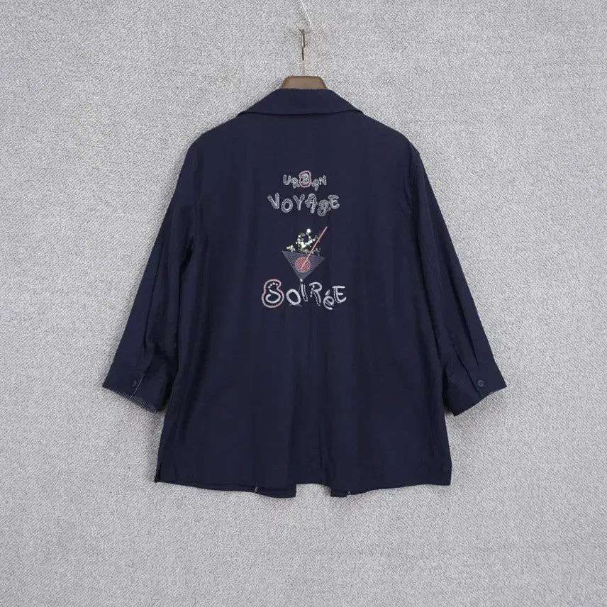 [BUNJANG] Crocodile 22SS Lettering Embroidery Linen Blend 7-Sleeve Jacket Size 100 / 크로커다일 22SS 레터링자수 린넨혼방 7부 자켓 100size