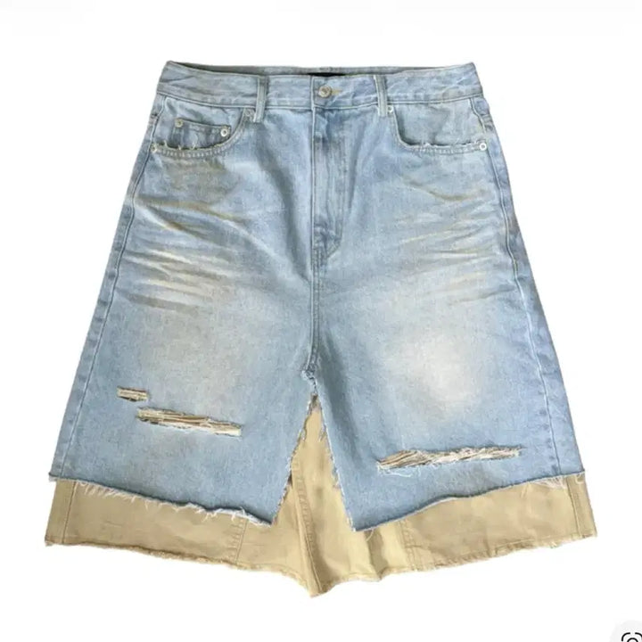 [BUNJANG] Project GR Layered Denim Carpenter Shorts / [3] 프로젝트GR 레이어드 스커트 데님 카펜터 쇼츠 블루