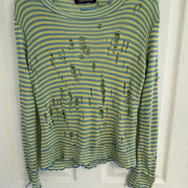 [BUNJANG] COMME des GARÇONS Tricot Distressed Stripe Long Sleeve Top / 트리콧꼼데가르송 데미지 스트라이프 탑