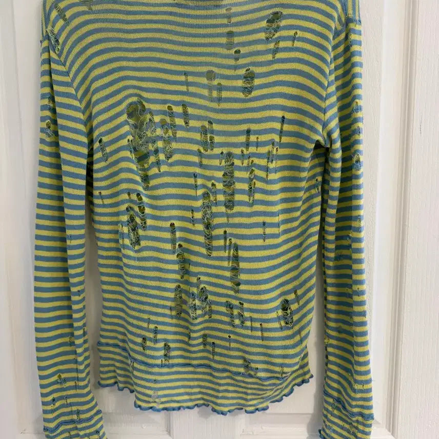 [BUNJANG] COMME des GARÇONS Tricot Distressed Stripe Long Sleeve Top / 트리콧꼼데가르송 데미지 스트라이프 탑