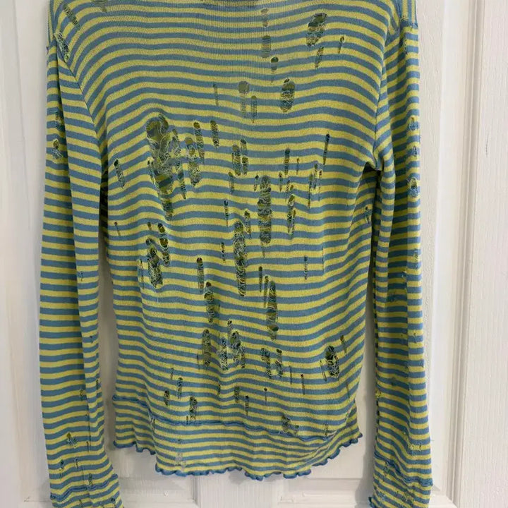 [BUNJANG] COMME des GARÇONS Tricot Distressed Stripe Long Sleeve Top / 트리콧꼼데가르송 데미지 스트라이프 탑