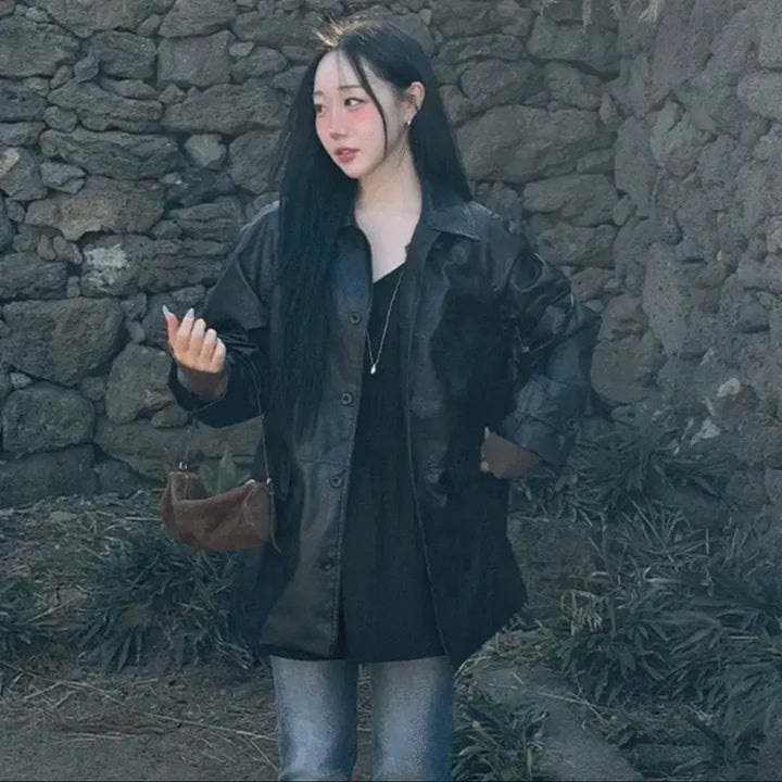 [BUNJANG] HaBbi Unni Leather Jacket / 하비언니 레더 자켓