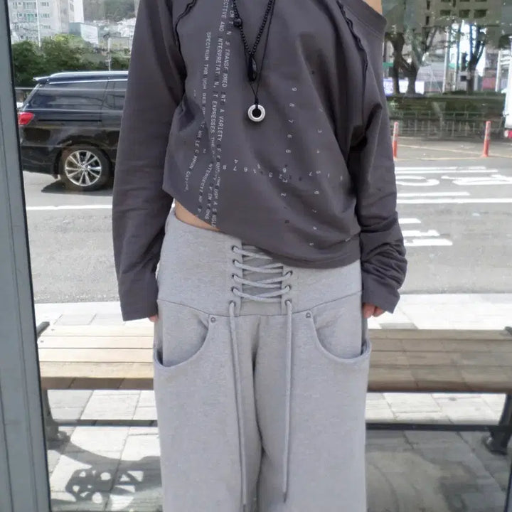 [BUNJANG] 0104 Lace-Up Wide Sweatpants Training Pants / 0104 공일공사 레이스업 와이드 스웻 팬츠 트레이닝 팬츠
