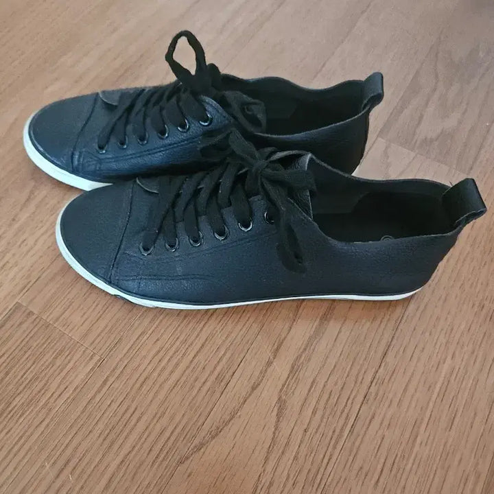 [BUNJANG] Black Leather Sneakers Low-Top Style / 블랙 레더 스니커즈 단화 스타일