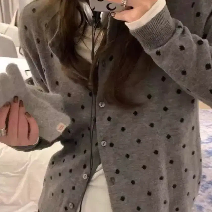 [BUNJANG] Polka Dot Cardigan Grey / 도트 땡땡이 가디건 회색 그레이