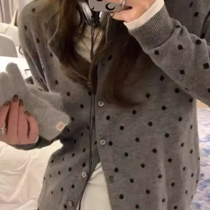 [BUNJANG] Polka Dot Cardigan Grey / 도트 땡땡이 가디건 회색 그레이