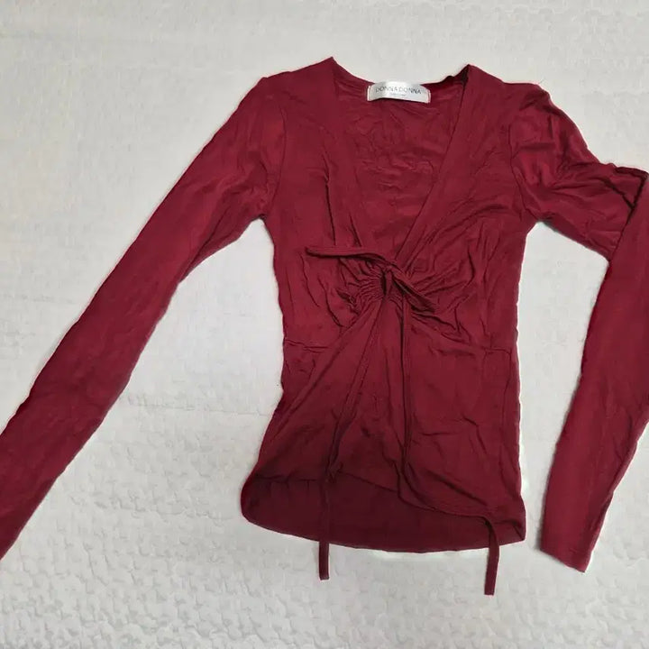 [BUNJANG] Ruched Long Sleeve T-Shirt Burgundy / (새상품)셔링 롱슬리브 티셔츠 버건디
