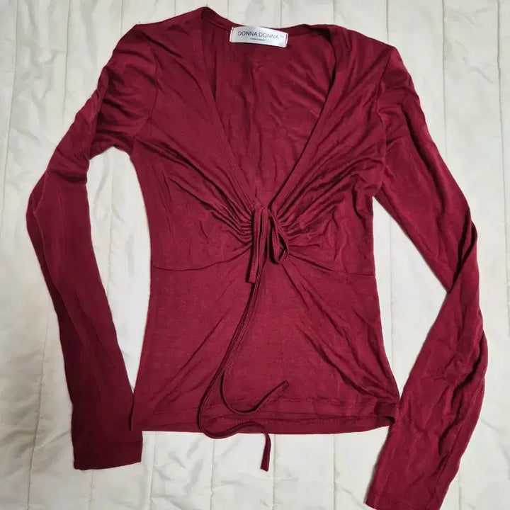 [BUNJANG] Ruched Long Sleeve T-Shirt Burgundy / (새상품)셔링 롱슬리브 티셔츠 버건디