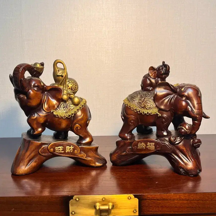 [BUNJANG] Elephant Sculpture Pair (Nabok, Wangjae) - Feng Shui Decor / 코끼리 조각상 2점 일괄판매 (납복, 왕재)