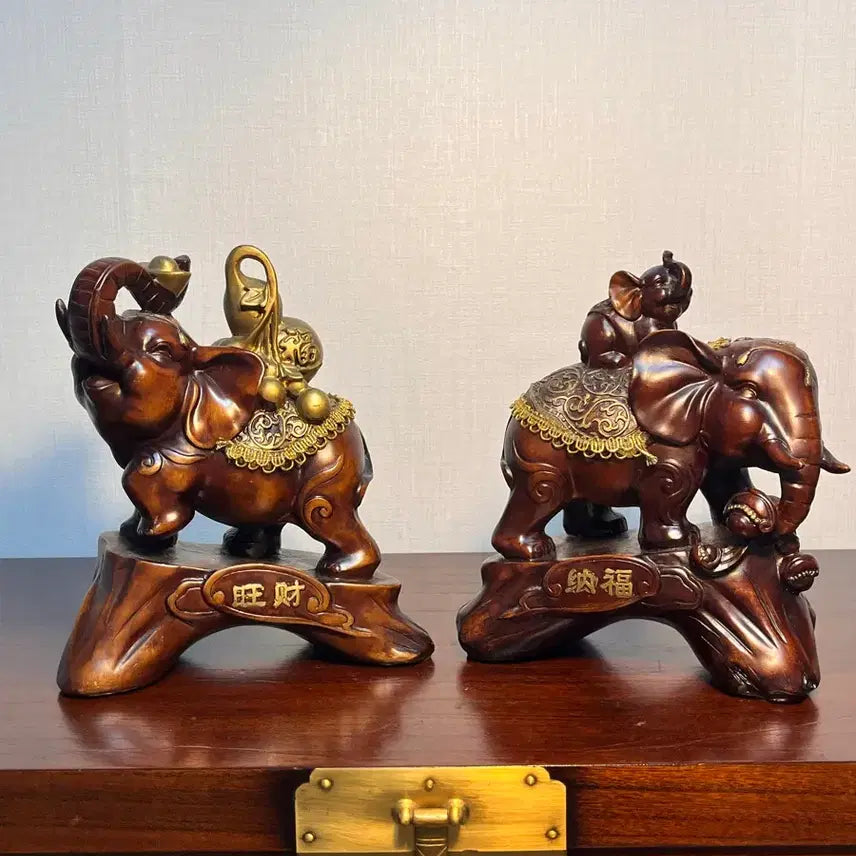 [BUNJANG] Elephant Sculpture Pair (Nabok, Wangjae) - Feng Shui Decor / 코끼리 조각상 2점 일괄판매 (납복, 왕재)