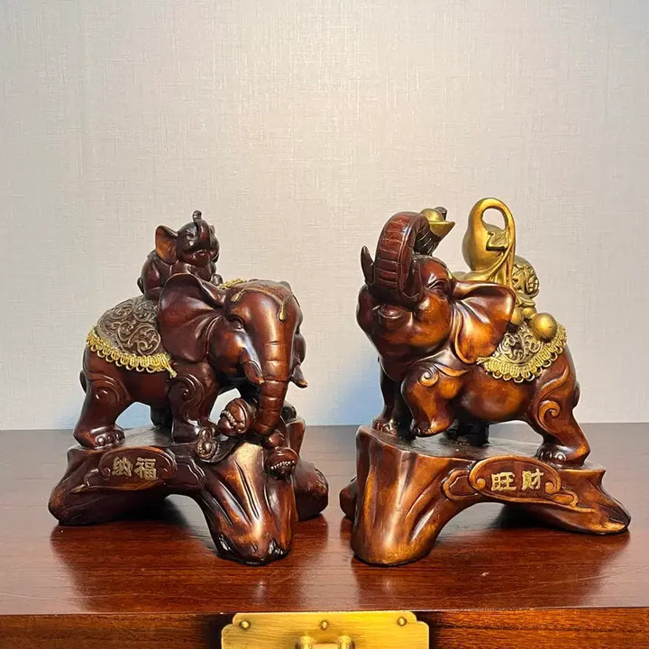 [BUNJANG] Elephant Sculpture Pair (Nabok, Wangjae) - Feng Shui Decor / 코끼리 조각상 2점 일괄판매 (납복, 왕재)
