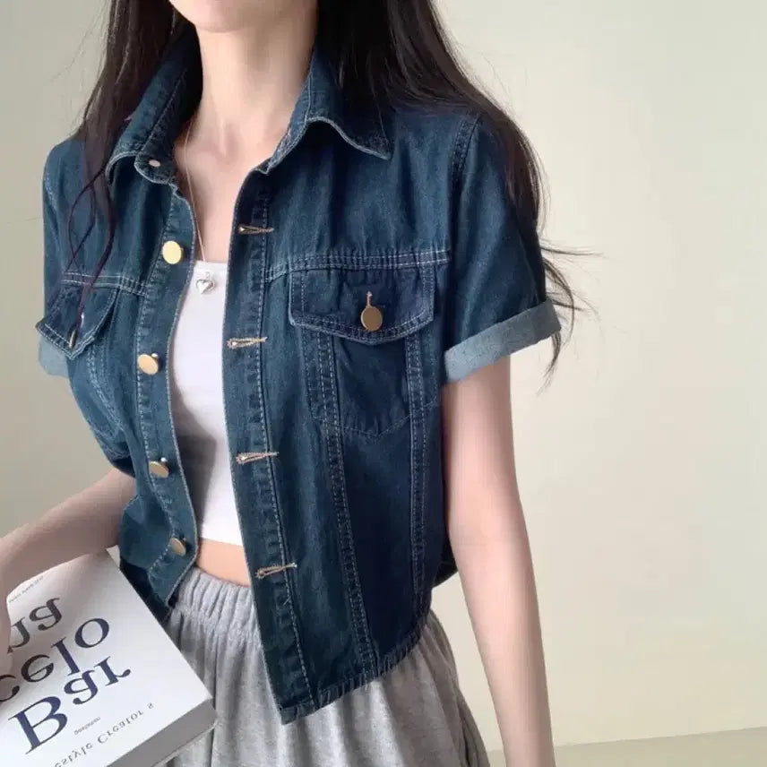 [BUNJANG] Jasminebell Crop Denim Jacket / 자스민벨 크롭 반팔 데님 자켓 진청