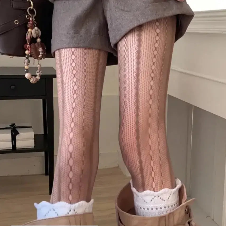 [BUNJANG] Bling Salon Cable Pattern Lace Stockings / 블링살롱 꽈배기 패턴 레이스 스타킹