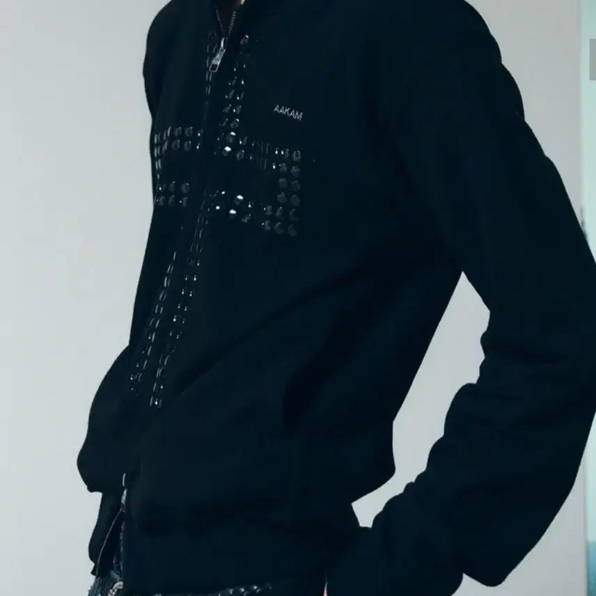 [BUNJANG] A-Kam Cross Rhinestone Hooded Zip-Up / 아캄 Cross Rhinestone 후드집업 [1]