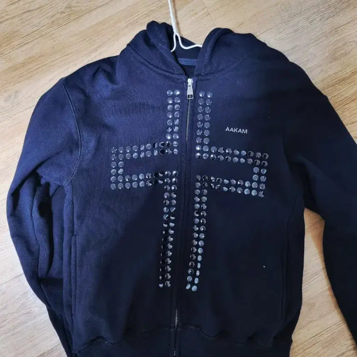 [BUNJANG] A-Kam Cross Rhinestone Hooded Zip-Up / 아캄 Cross Rhinestone 후드집업 [1]
