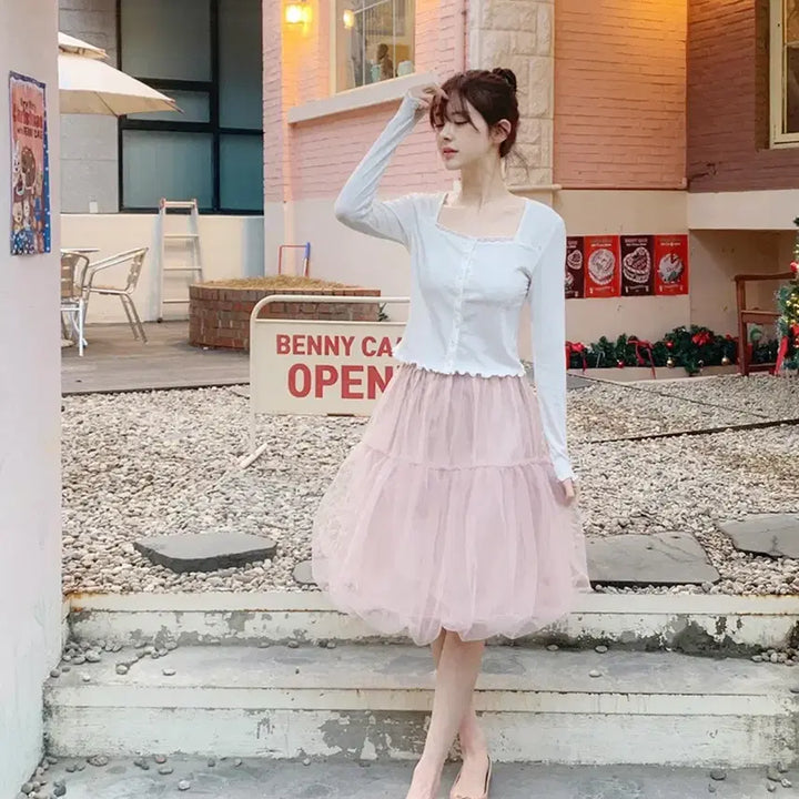 [SOLD OUT] 밀크코코아 로즈미스트 튤스커트