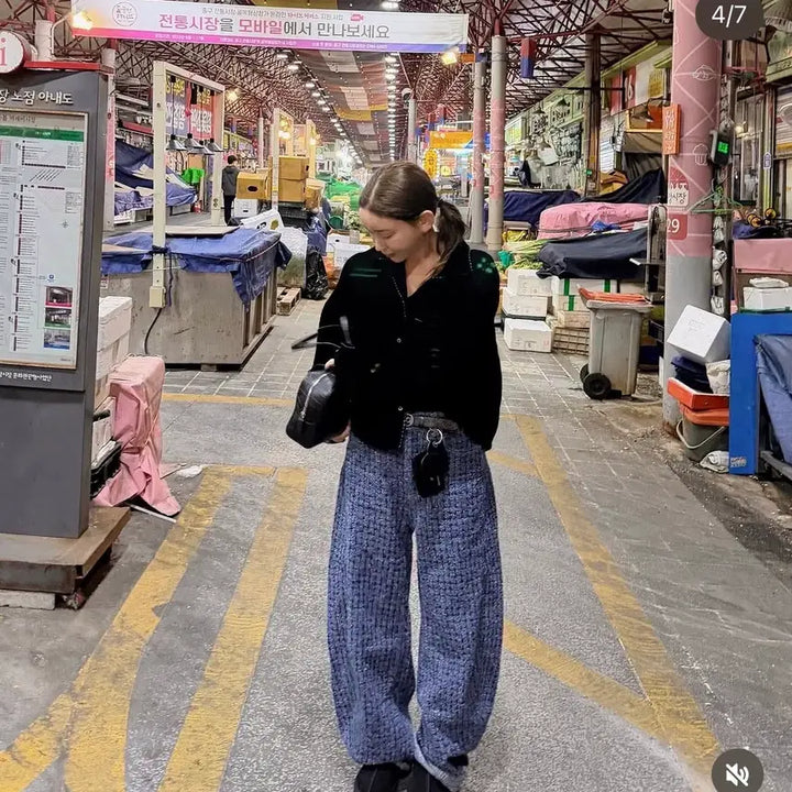 [BUNJANG] [새상품] 라츠유 지윰 트위드 팬츠 벌룬팬츠 네이비 블루 팬츠 / [새상품] 라츠유 지윰 트위드 팬츠 벌룬팬츠 네이비 블루 팬츠