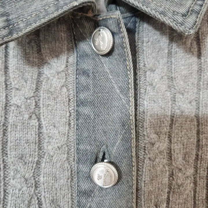 [BUNJANG] MICHAA Denim Trim Cable Knit Cardigan / MICHAA 미샤 케이블 니트 가디건
