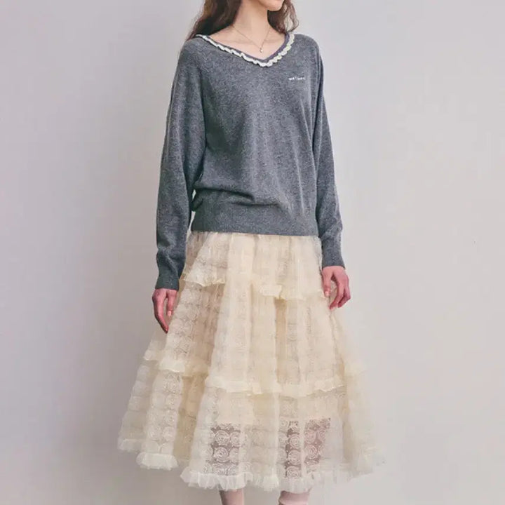 [BUNJANG] DewyDewy Blossom Mesh Skirt Ivory / 듀이듀이 블라썸 메쉬스커트 아이보리