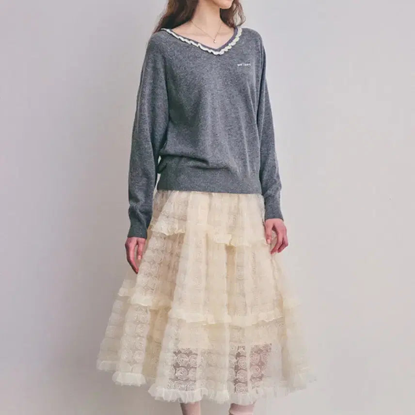 [BUNJANG] DewyDewy Blossom Mesh Skirt Ivory / 듀이듀이 블라썸 메쉬스커트 아이보리