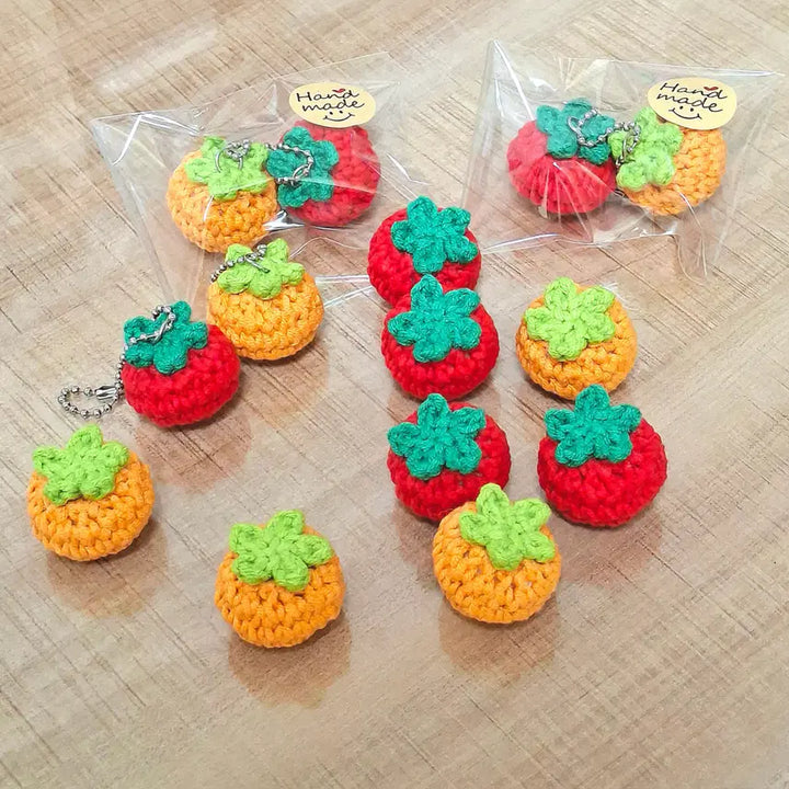 [BUNJANG] Knitted Mini Tomato &amp; Mandarin Orange Keychain / 뜨개 미니 토마토 귤 키링
