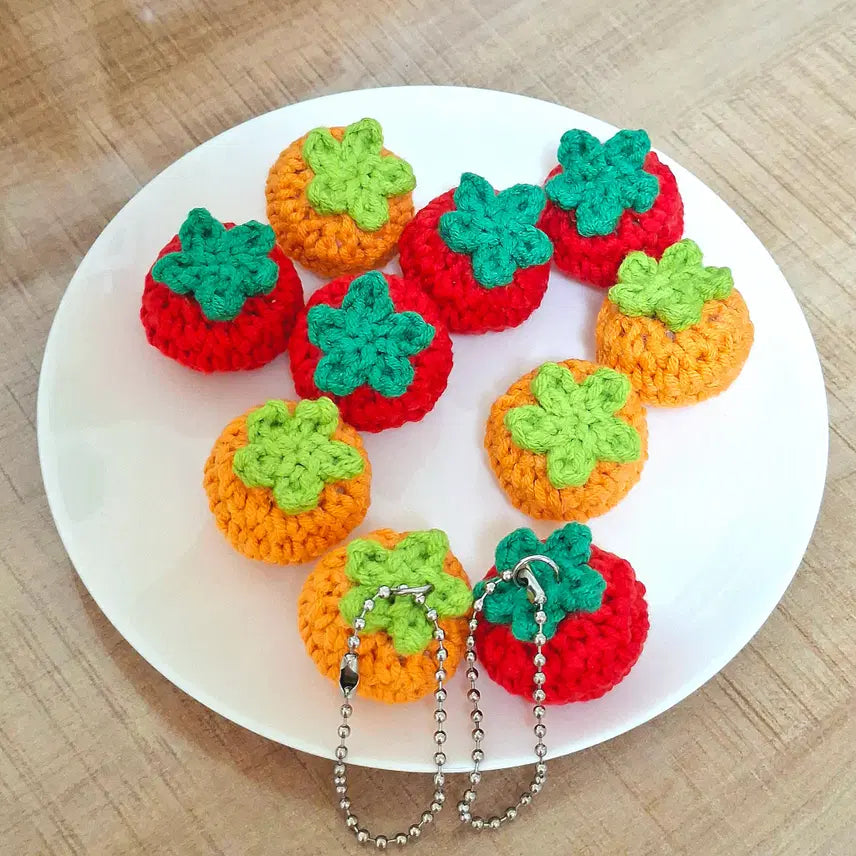 [BUNJANG] Knitted Mini Tomato &amp; Mandarin Orange Keychain / 뜨개 미니 토마토 귤 키링