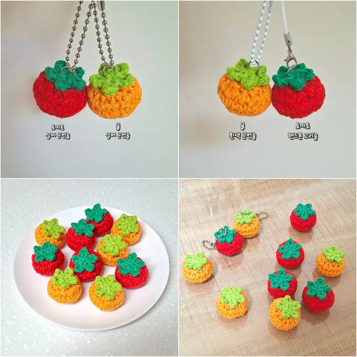 [BUNJANG] Knitted Mini Tomato &amp; Mandarin Orange Keychain / 뜨개 미니 토마토 귤 키링