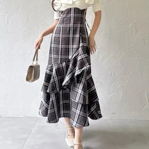 [BUNJANG] Japanese Vintage Check Grey Dress / 일본 빈티지 일브 브랜드 체크 회색 원피스 스나계