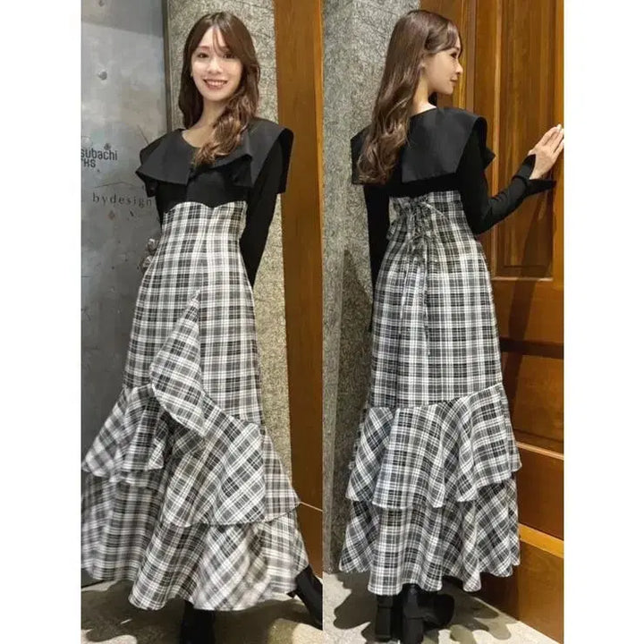 [BUNJANG] Japanese Vintage Check Grey Dress / 일본 빈티지 일브 브랜드 체크 회색 원피스 스나계