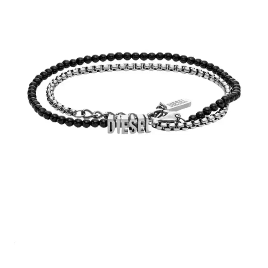 [BUNJANG] Diesel DX1542040 Agate Bracelet Black/Silver / 디젤 DX1542040 아게이트 팔찌 블랙/실버