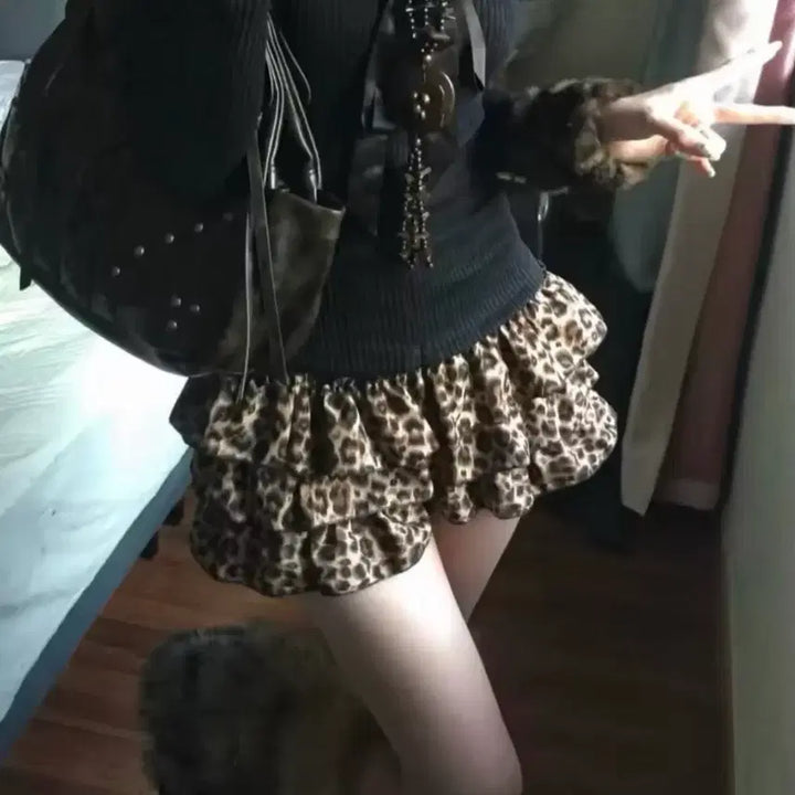 [BUNJANG] Y2K Gal Harajuku Leopard Ruffle Banding Skirt / y2k 갸루 하라주쿠 레오파드 프릴 밴딩 스커트(2color)