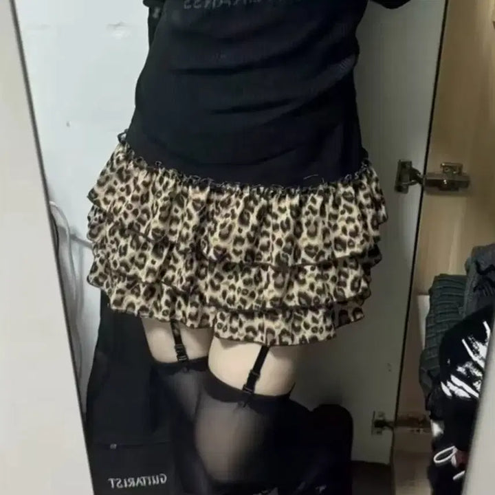 [BUNJANG] Y2K Gal Harajuku Leopard Ruffle Banding Skirt / y2k 갸루 하라주쿠 레오파드 프릴 밴딩 스커트(2color)