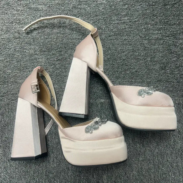 [BUNJANG] 11cm Satin Wedding Shoes with Gem Strap - 230 / 11cm 웨딩구두 웨딩슈즈 새틴 보석 스트랩 힐 230