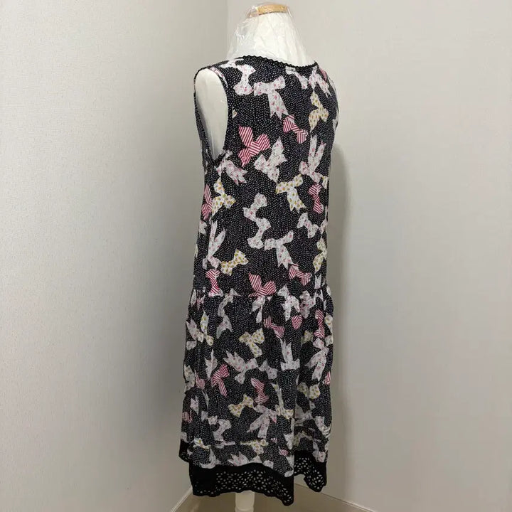 [BUNJANG] Dotted Ribbon Sleeveless Dress / 땡땡이 리본 패턴 민소매 원피스