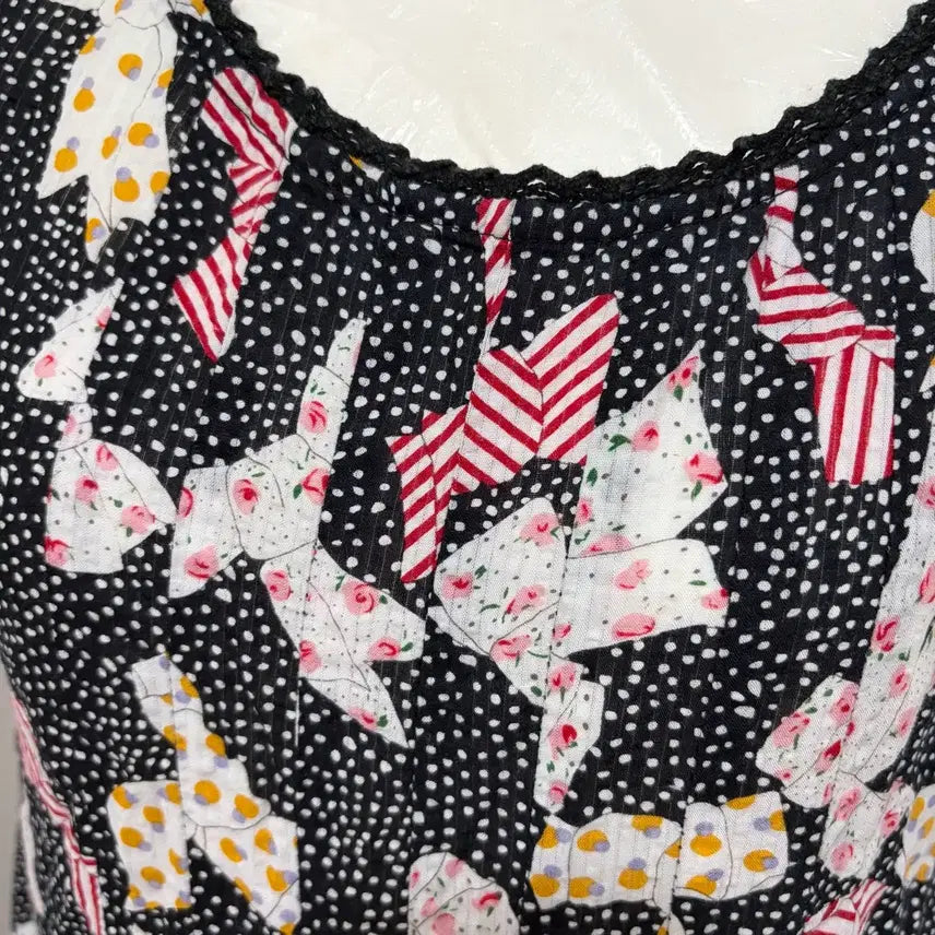 [BUNJANG] Dotted Ribbon Sleeveless Dress / 땡땡이 리본 패턴 민소매 원피스