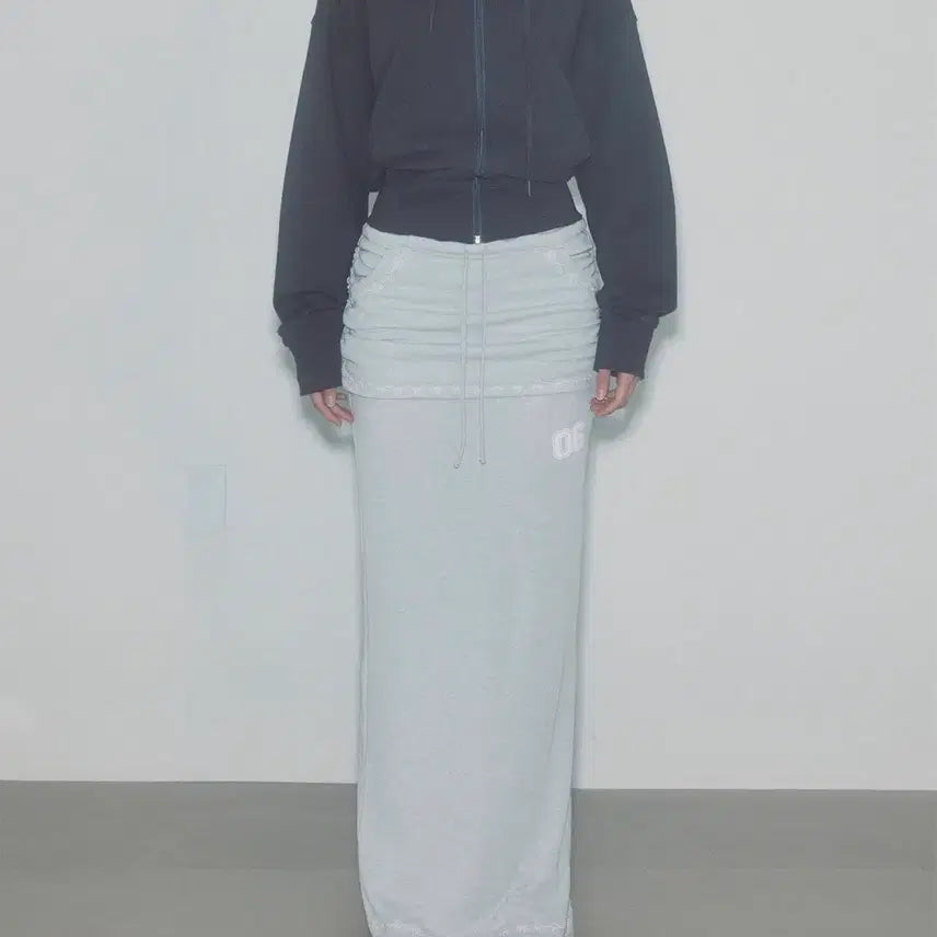 [BUNJANG] Sculptor Layered Maxi Skirt Gray / 스컬프터 셔링 레이어드 맥시 스커트 그레이