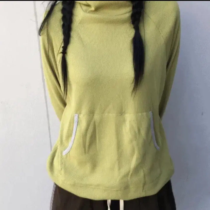 [SOLD OUT] 와플 핑거 핑거홀 후드티 라임색상 연두색 워머 티셔츠