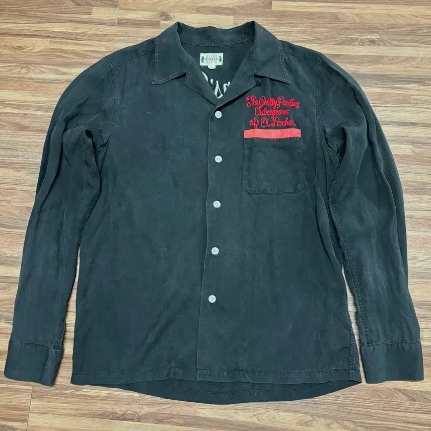 [BUNJANG] Wacko Maria Chain Embroidery Bowling Shirt / 와코마리아 오픈 카라 체인 자수 블랙 볼링 셔츠 셔켓