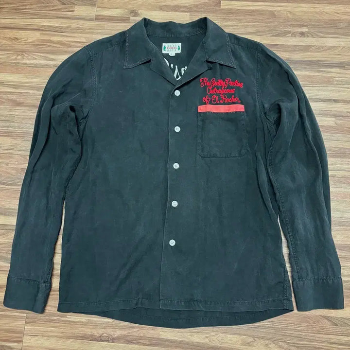 [BUNJANG] Wacko Maria Chain Embroidery Bowling Shirt / 와코마리아 오픈 카라 체인 자수 블랙 볼링 셔츠 셔켓