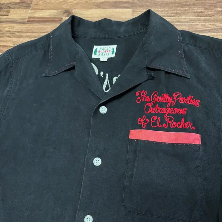 [BUNJANG] Wacko Maria Chain Embroidery Bowling Shirt / 와코마리아 오픈 카라 체인 자수 블랙 볼링 셔츠 셔켓