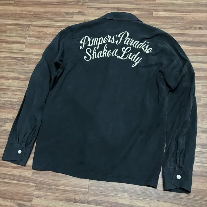[BUNJANG] Wacko Maria Chain Embroidery Bowling Shirt / 와코마리아 오픈 카라 체인 자수 블랙 볼링 셔츠 셔켓