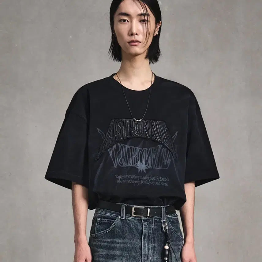 [BUNJANG] Elmood ASTRO Patchwork Pigment Dyed Half Black T-shirt / 엘무드 ASTRO 패치워크 피그다잉 하프 블랙 반팔 티셔츠 44