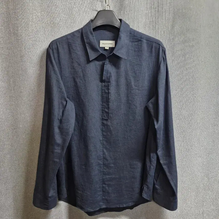 [BUNJANG] Solid Homme Linen Open Collar T-Shirt Navy / 솔리드옴므 린넨 오븐 카라 티 100~105