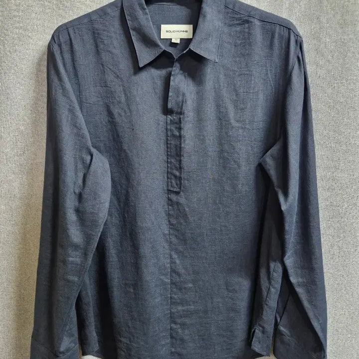 [BUNJANG] Solid Homme Linen Open Collar T-Shirt Navy / 솔리드옴므 린넨 오븐 카라 티 100~105
