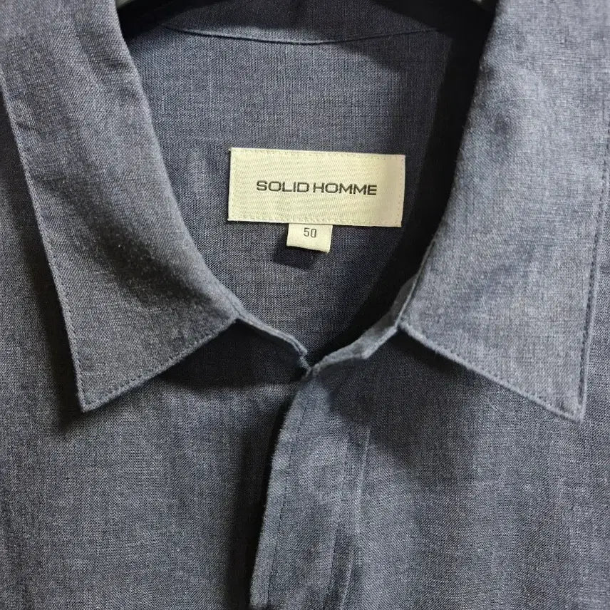[BUNJANG] Solid Homme Linen Open Collar T-Shirt Navy / 솔리드옴므 린넨 오븐 카라 티 100~105
